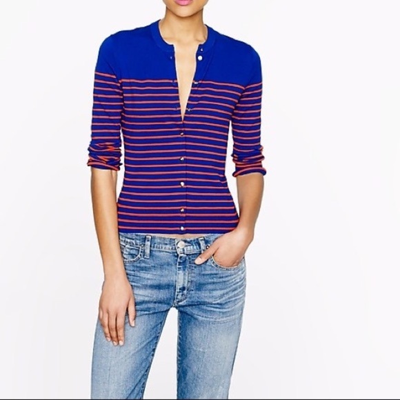 Jcrew Striped Jackie Cardigan with Gold Buttons, Sz Small , EUC - Picture 1 of 4